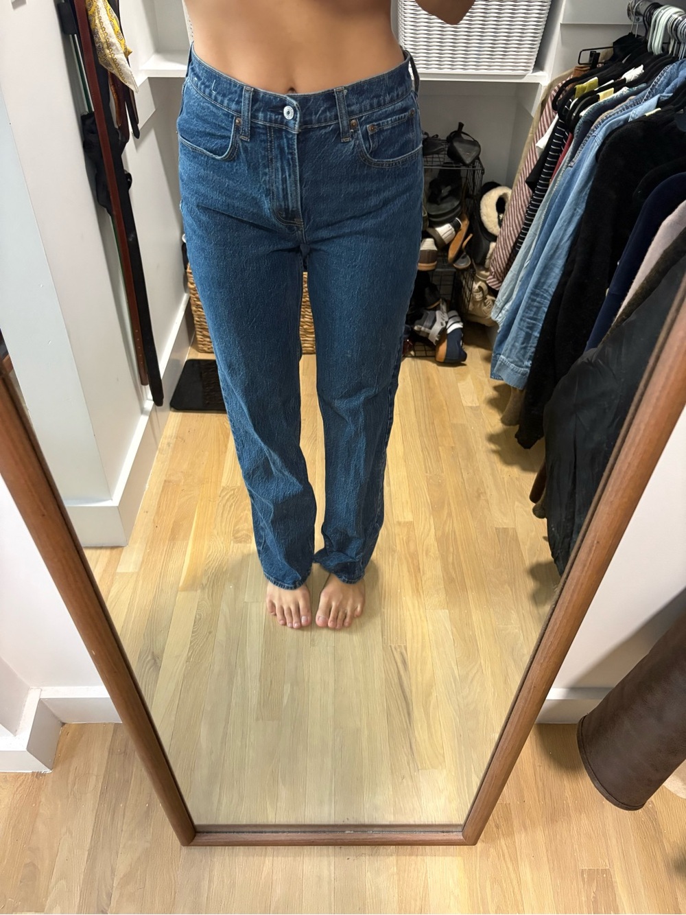 Abercrombie & Fitch Mid-Rise Straight Leg Jeans in Blue Denim